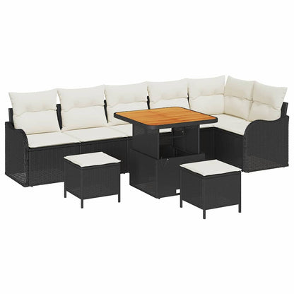 Garten-Sofa-Set mit Kissen mit Speicher 9 pcs Schwarz und Creme