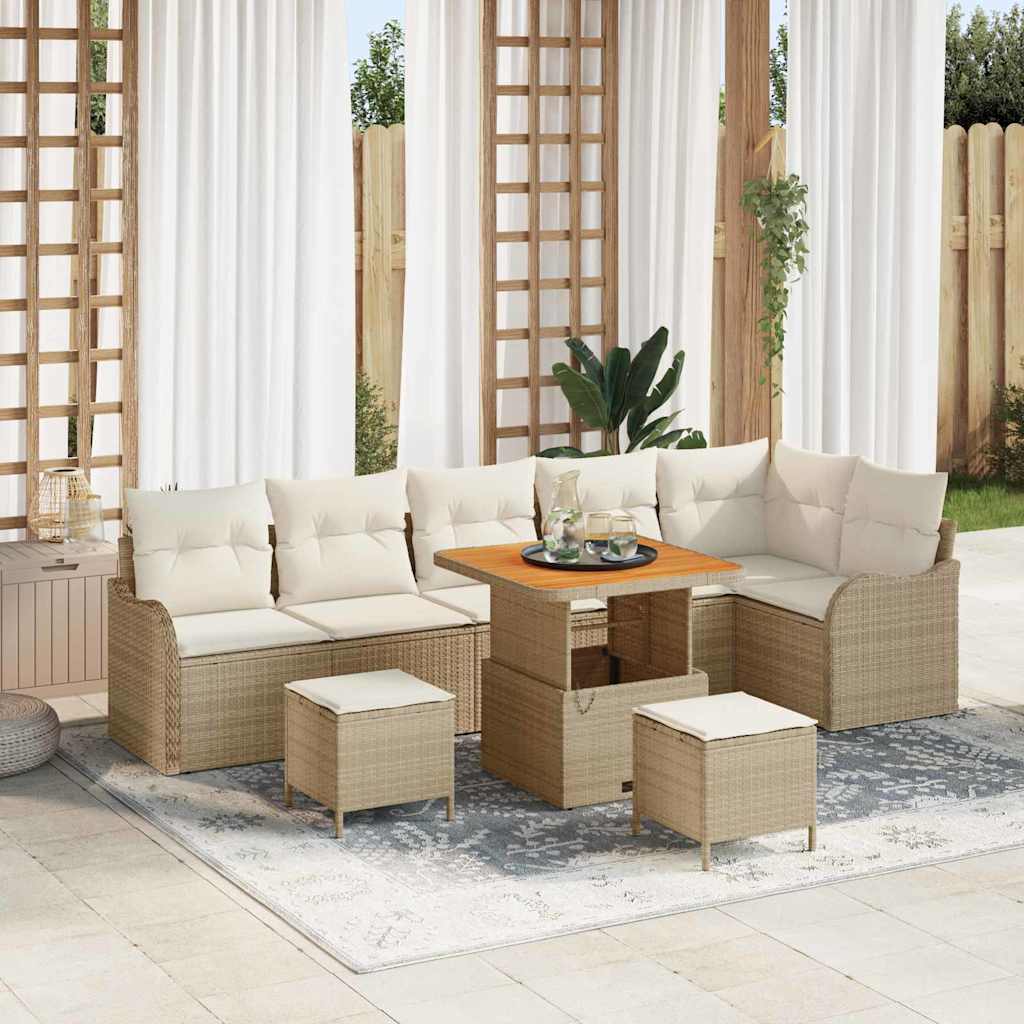 Garten-Sofa-Set mit Kissen mit Speicher 9 pcs Beige und Creme