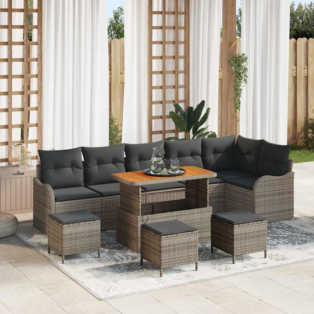 Garten-Sofa-Set mit Kissen mit Speicher mit Kissen 10 pcs Grau