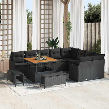 Garten-Sofa-Set mit Kissen mit Speicher 12 pcs Schwarz