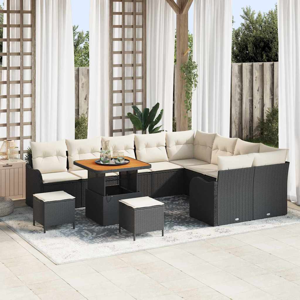 vidaXL Salon de jardin avec coussins 12 pcs Noir et crème