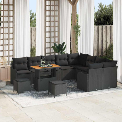 Garten-Sofa-Set mit Kissen mit Speicher 12 pcs Schwarz