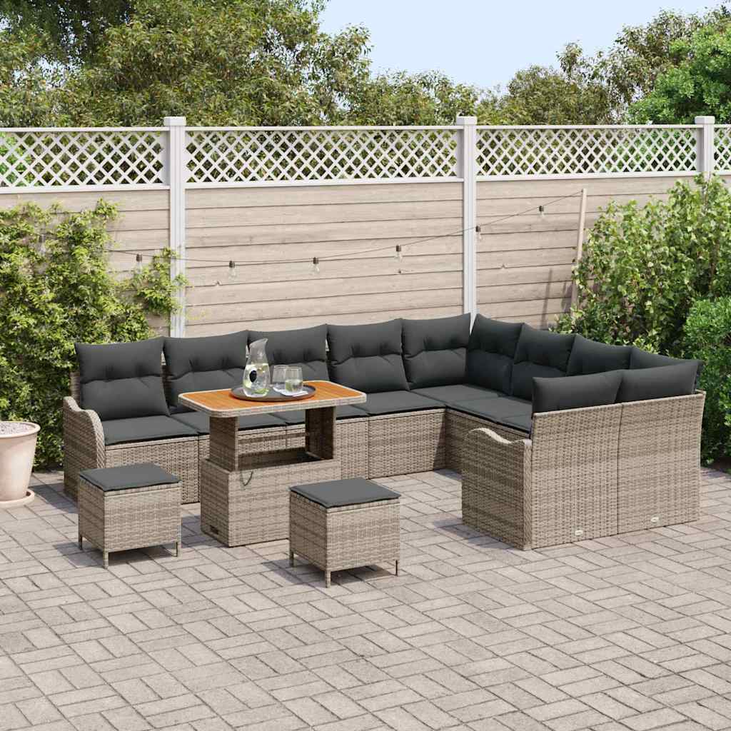 vidaXL Salon de jardin avec coussins et rangements 12 pcs Gris