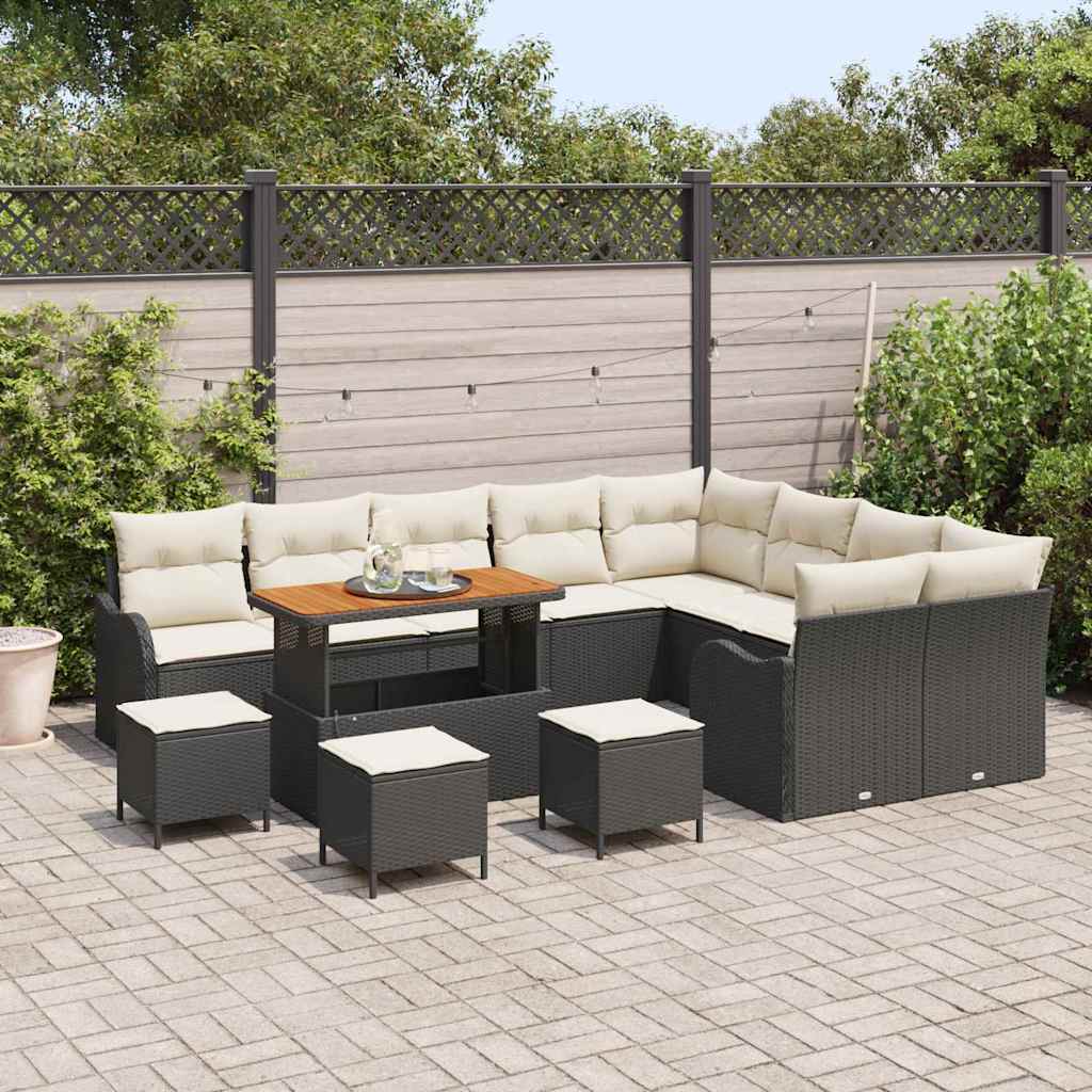 vidaXL Salon de jardin avec coussins 13 pcs Noir et crème