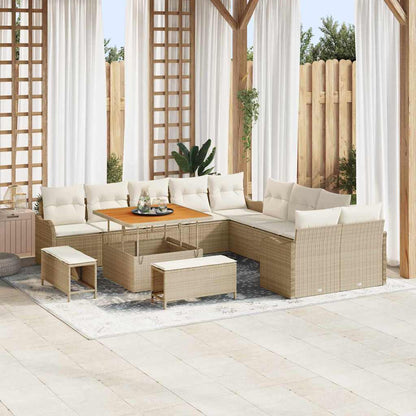 vidaXL Salon de jardin avec coussins et espace de rangement 13 pcs Beige et Crème