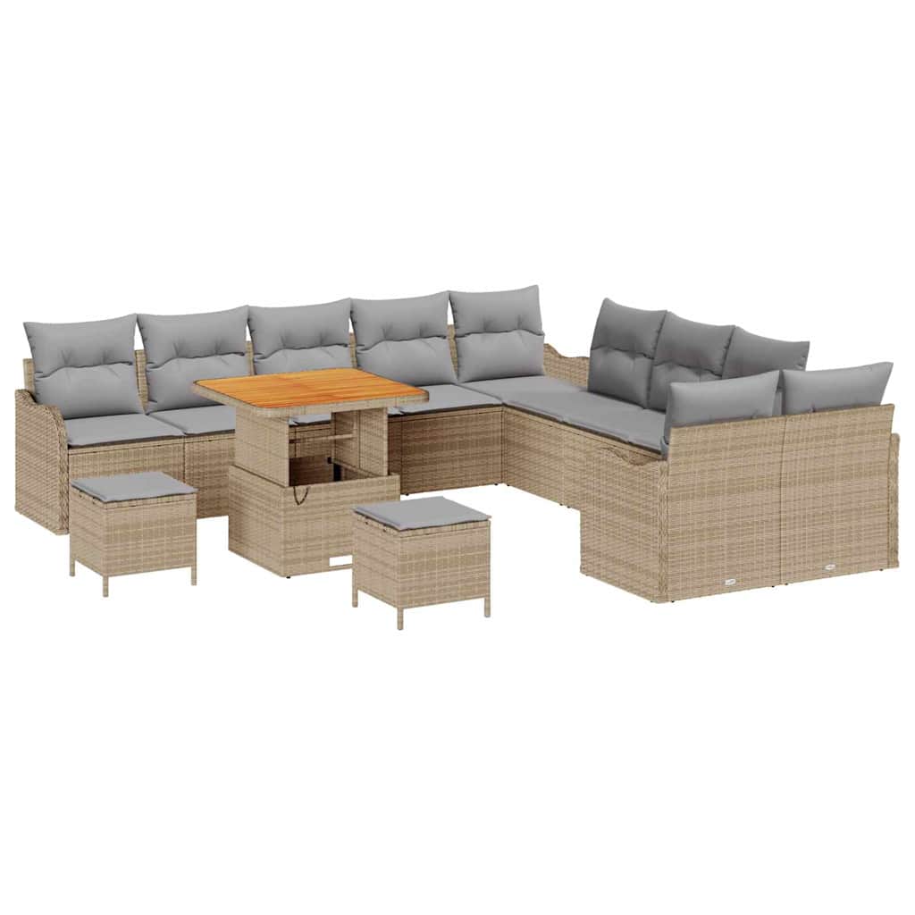 Garten-Sofa-Set mit Kissen mit Kissen 13 pcs Beige und Hellgrau