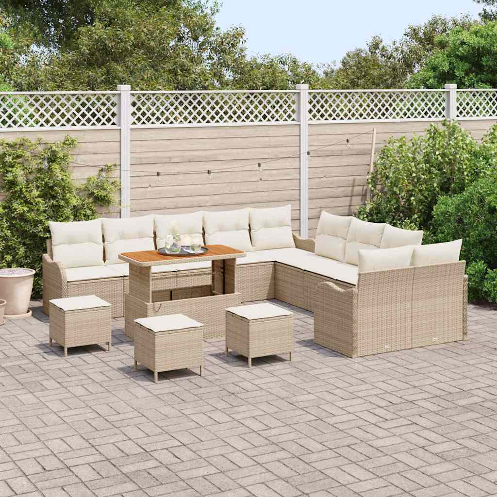 vidaXL Garten-Sofa-Set mit Kissen mit Speicher 14 pcs Beige und Creme