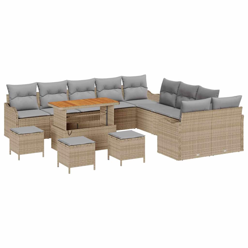 Garten-Sofa-Set mit Kissen mit Kissen 14 pcs Beige und Hellgrau