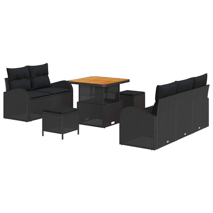 Garten-Sofa-Set mit Kissen mit Speicher 8 pcs Schwarz