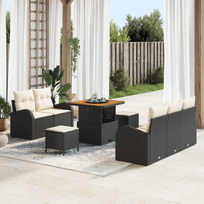 Garten-Sofa-Set mit Kissen mit Speicher 8 pcs Schwarz und Creme