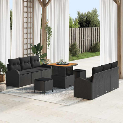 Garten-Sofa-Set mit Kissen mit Speicher 9 pcs Schwarz