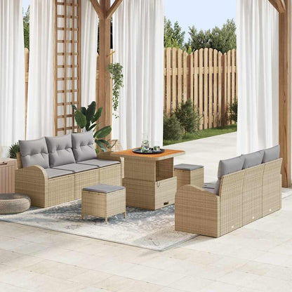 Garten-Sofa-Set mit Kissen mit Kissen 9 pcs Beige und Hellgrau