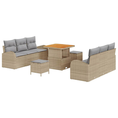 Garten-Sofa-Set mit Kissen mit Kissen 9 pcs Beige und Hellgrau