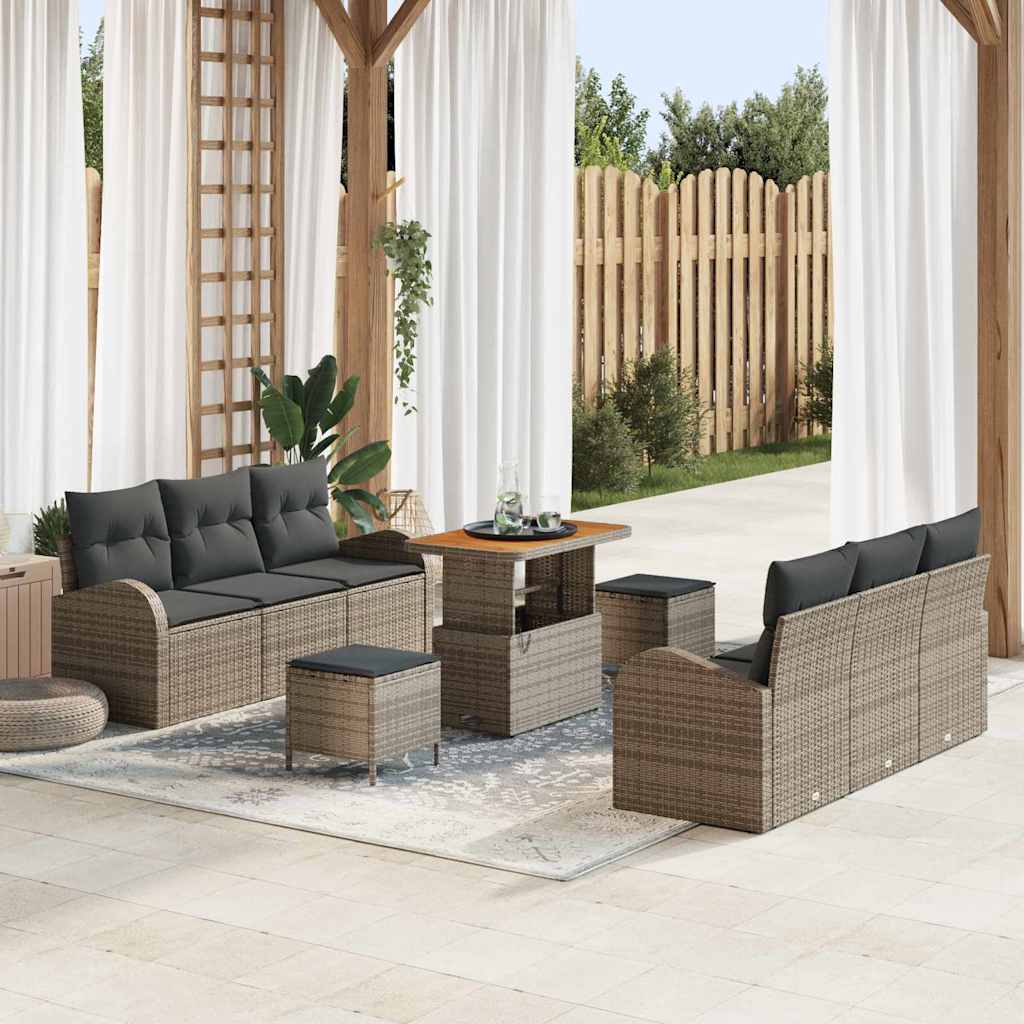 Garten-Sofa-Set mit Kissen mit Speicher mit Kissen 9 pcs Grau