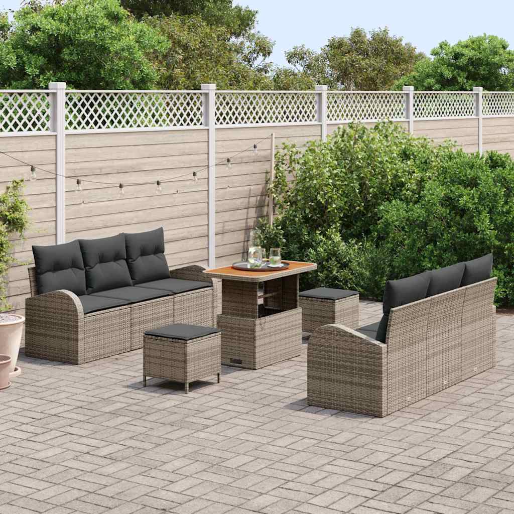 Garten-Sofa-Set mit Kissen mit Speicher mit Kissen 9 pcs Grau