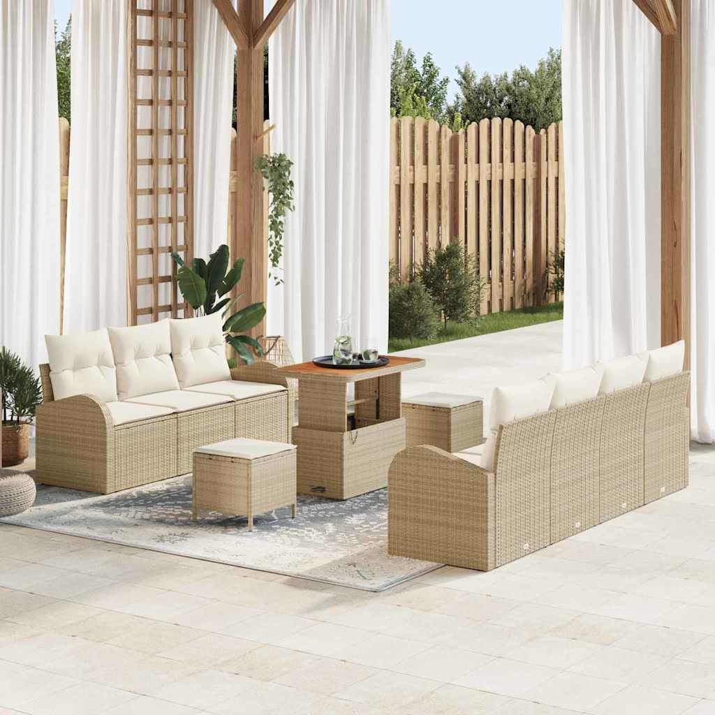 Garten-Sofa-Set mit Kissen mit Speicher 10 pcs Beige und Creme