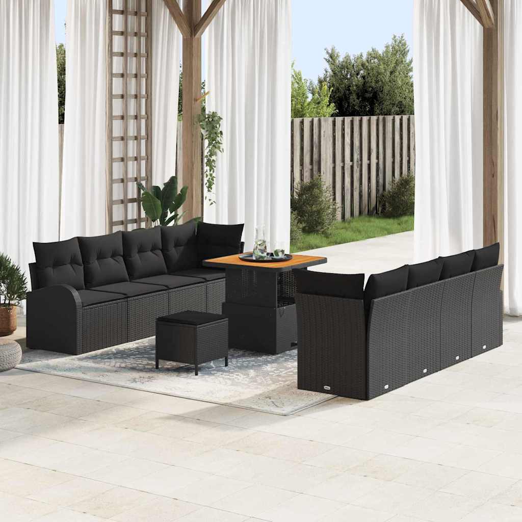 Garten-Sofa-Set mit Kissen mit Speicher 11 pcs Schwarz