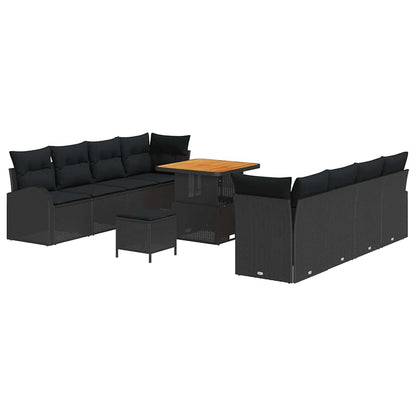 Garten-Sofa-Set mit Kissen mit Speicher 11 pcs Schwarz