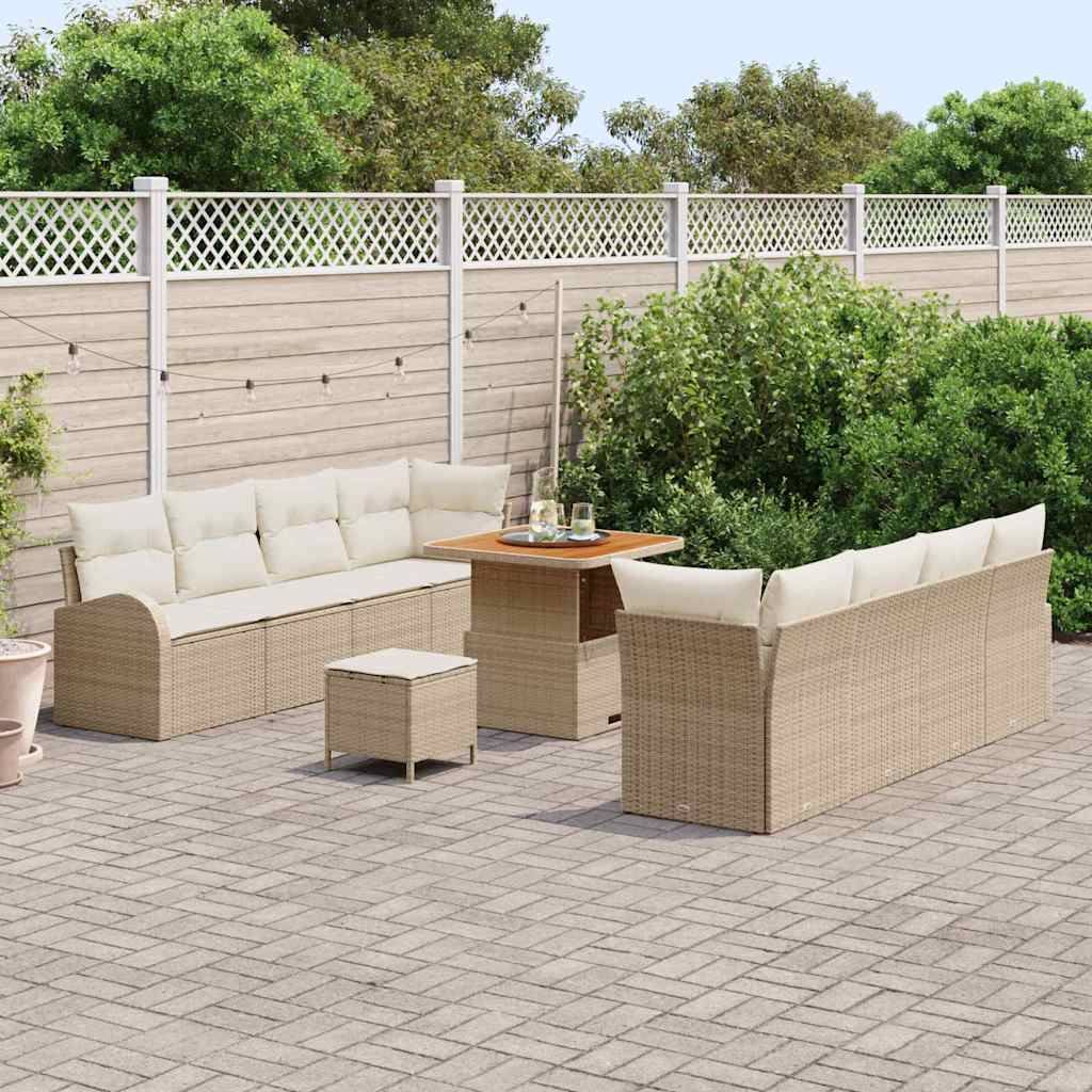 Garten-Sofa-Set mit Kissen mit Speicher 11 pcs Beige und Creme
