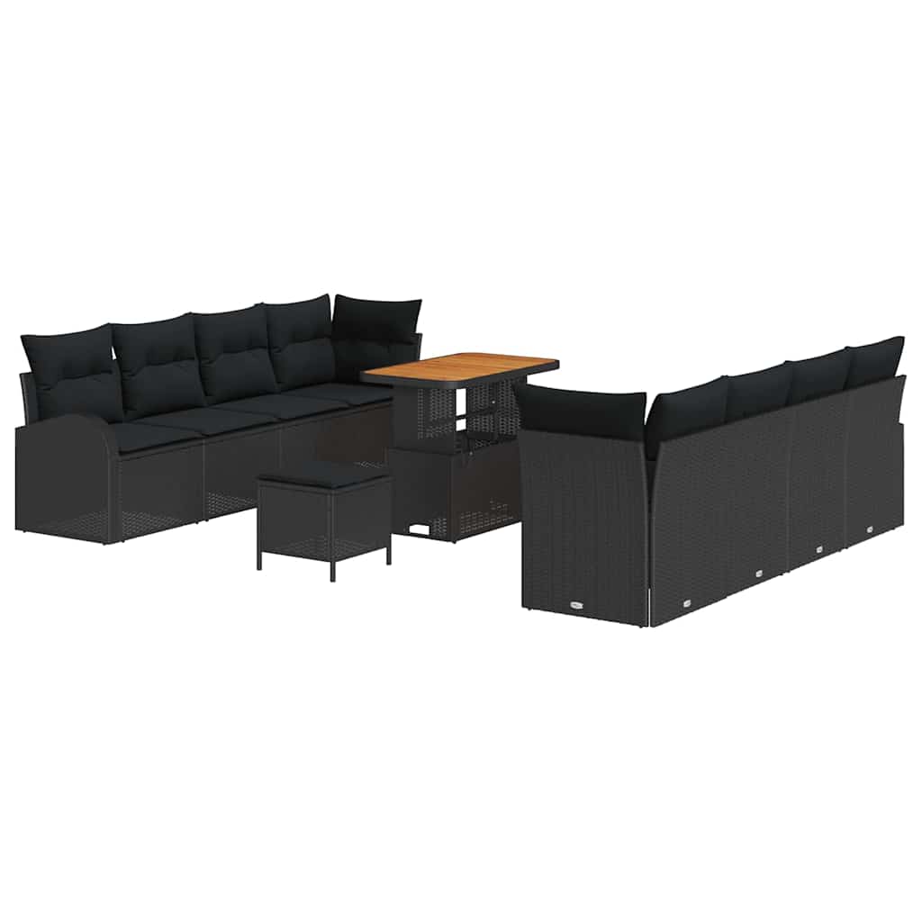 Garten-Sofa-Set mit Kissen mit Speicher 11 pcs Schwarz