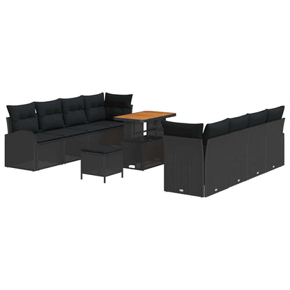 Garten-Sofa-Set mit Kissen mit Speicher 11 pcs Schwarz