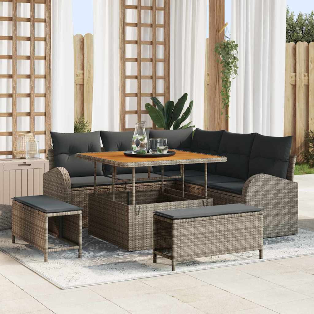 Garten-Sofa-Set mit Kissen mit Speicher mit Kissen 8 pcs Grau