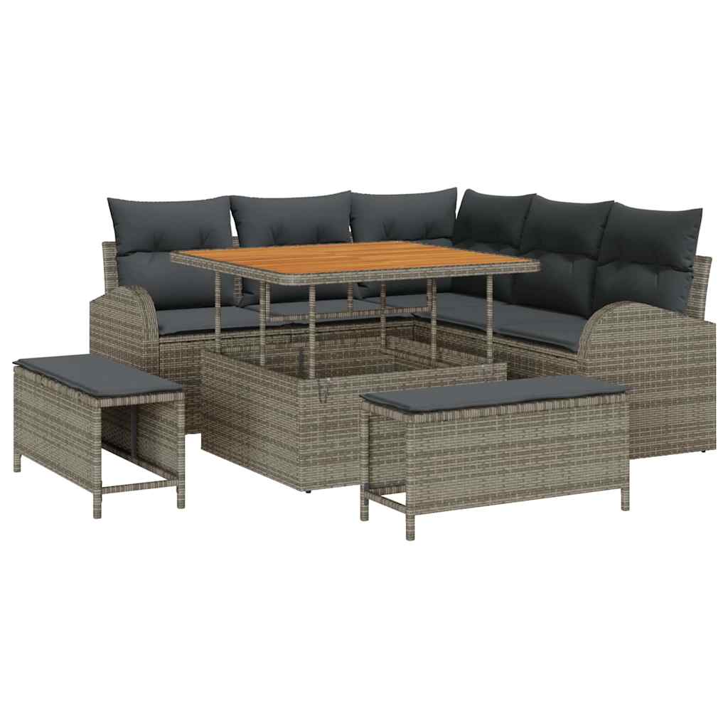 Garten-Sofa-Set mit Kissen mit Speicher mit Kissen 8 pcs Grau