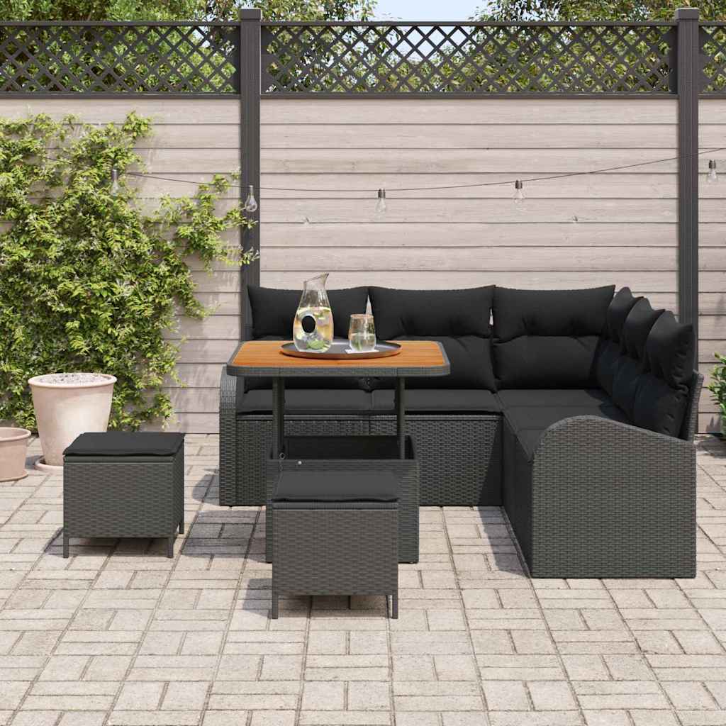 vidaXL Salon de jardin avec coussins et espace de rangement 8 pcs Noir
