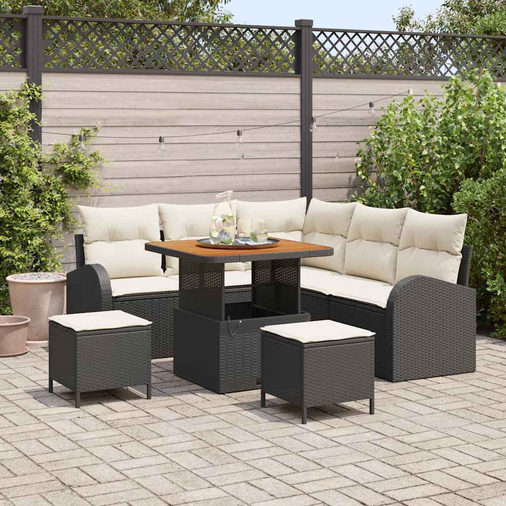 Garten-Sofa-Set mit Kissen mit Speicher 8 pcs Schwarz und Creme