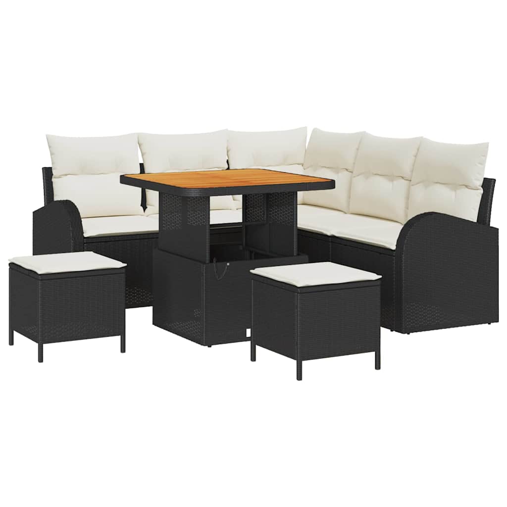 Garten-Sofa-Set mit Kissen mit Speicher 8 pcs Schwarz und Creme