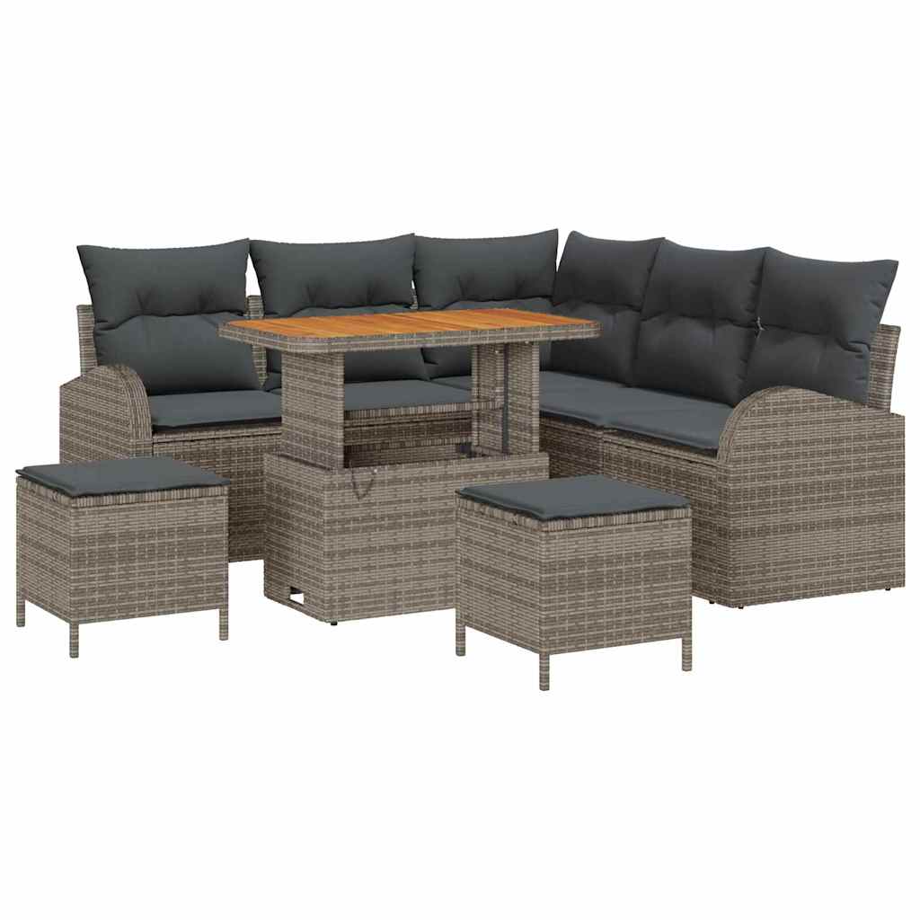 Garten-Sofa-Set mit Kissen mit Speicher mit Kissen 8 pcs Grau