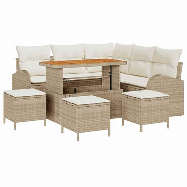 vidaXL Garten-Sofa-Set mit Kissen mit Speicher 9 pcs Beige und Creme