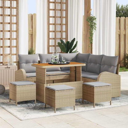Garten-Sofa-Set mit Kissen mit Kissen 9 pcs Beige und Hellgrau