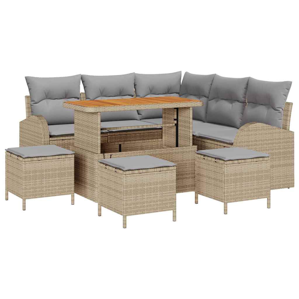 Garten-Sofa-Set mit Kissen mit Kissen 9 pcs Beige und Hellgrau