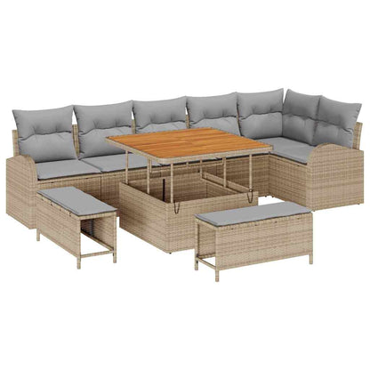 Garten-Sofa-Set mit Kissen mit Kissen 9 pcs Beige und Hellgrau