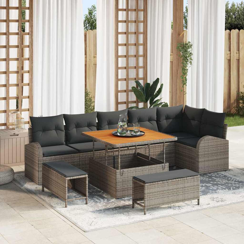 Garten-Sofa-Set mit Kissen mit Speicher mit Kissen 9 pcs Grau