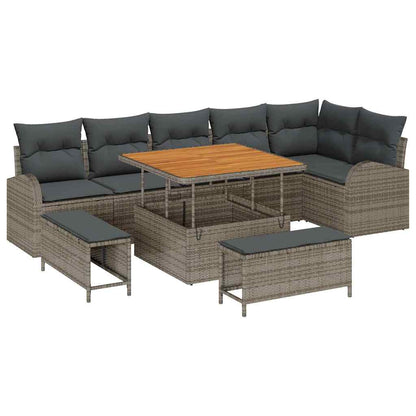 Garten-Sofa-Set mit Kissen mit Speicher mit Kissen 9 pcs Grau