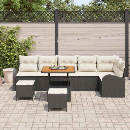 Garten-Sofa-Set mit Kissen mit Speicher 9 pcs Schwarz und Creme