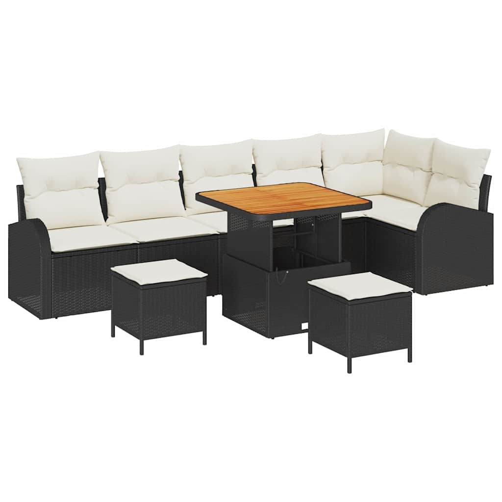 Garten-Sofa-Set mit Kissen mit Speicher 9 pcs Schwarz und Creme