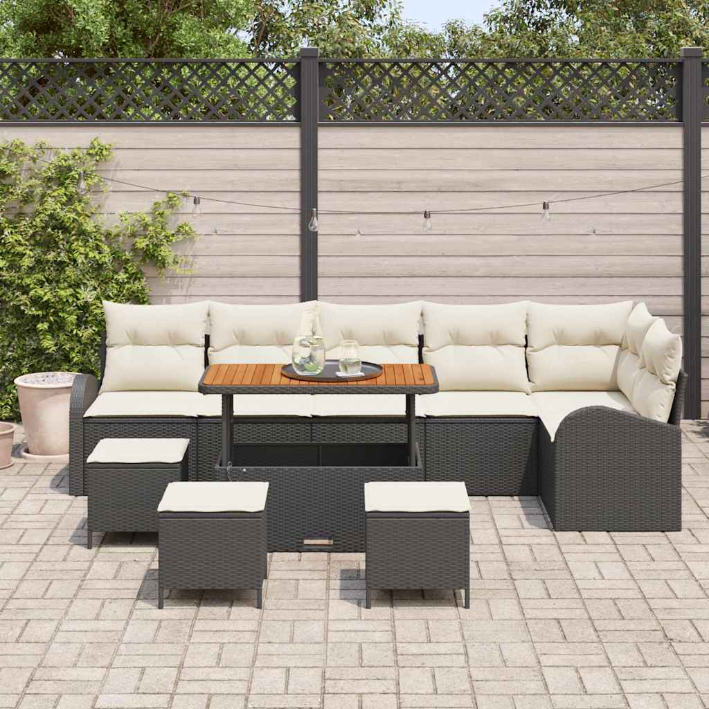 Garten-Sofa-Set mit Kissen mit Kissen 10 pcs Schwarz und Creme