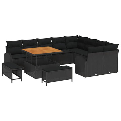 Garten-Sofa-Set mit Kissen mit Speicher 12 pcs Schwarz