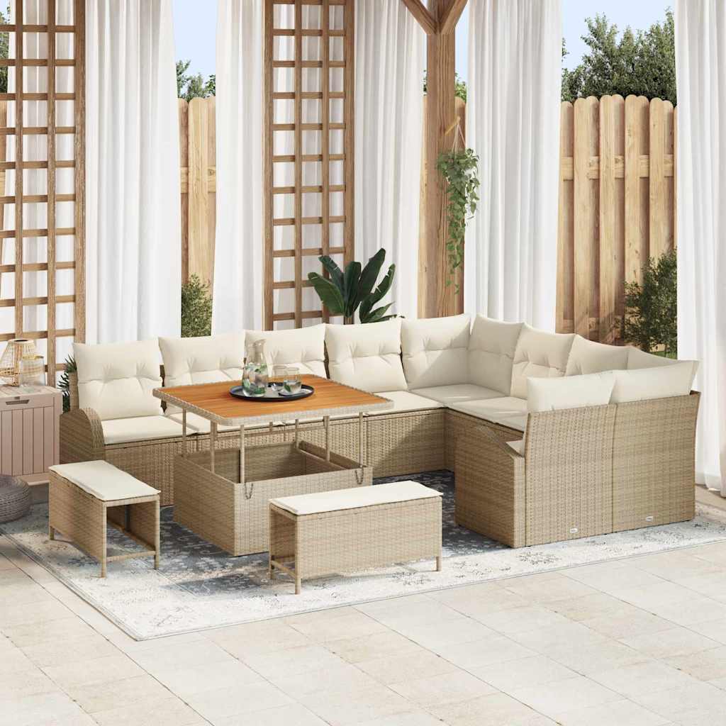 Garten-Sofa-Set mit Kissen mit Speicher 12 pcs Beige und Creme