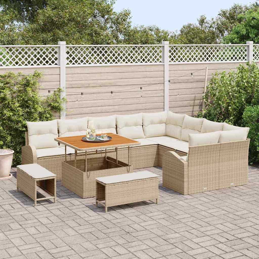 Garten-Sofa-Set mit Kissen mit Speicher 12 pcs Beige und Creme