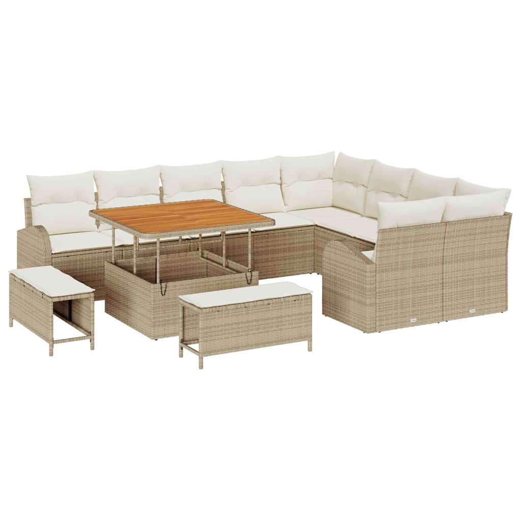Garten-Sofa-Set mit Kissen mit Speicher 12 pcs Beige und Creme