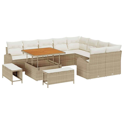 Garten-Sofa-Set mit Kissen mit Speicher 12 pcs Beige und Creme