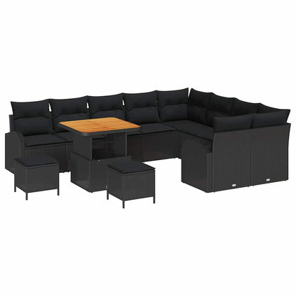 vidaXL Ensemble de canapés de jardin avec coussins et rangement 12 pcs Noir