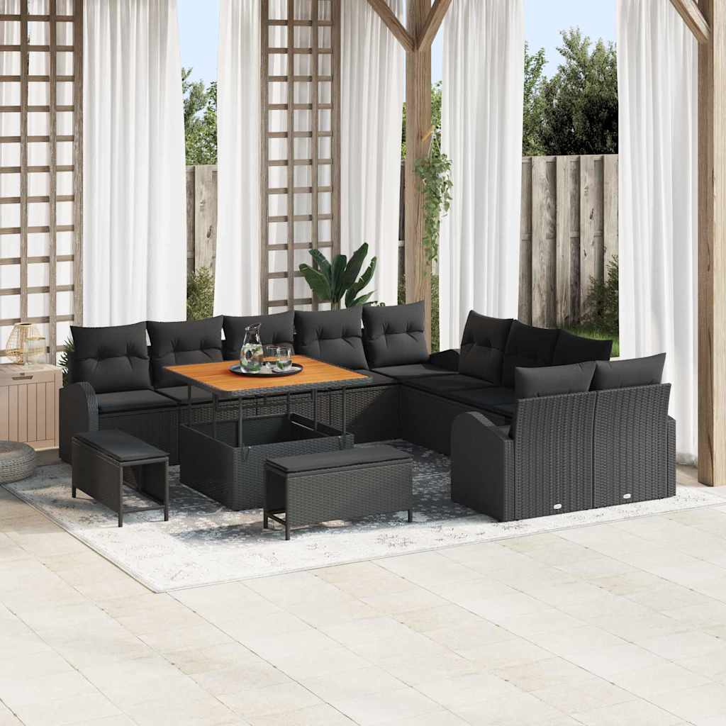 vidaXL Salon de jardin avec coussins et rangement 13 pcs Noir