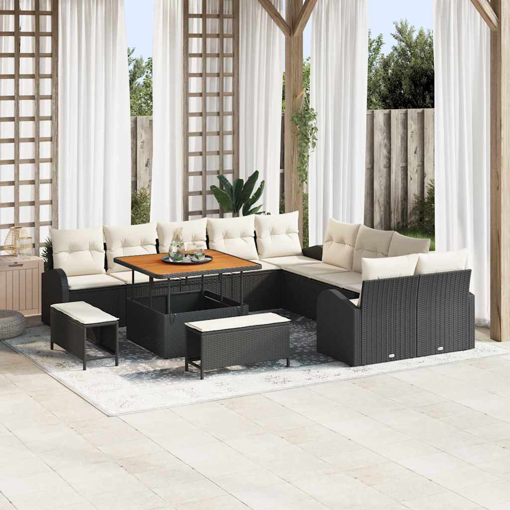 vidaXL Ensemble de canapés de jardin avec coussins 13 pcs Noir et Crème