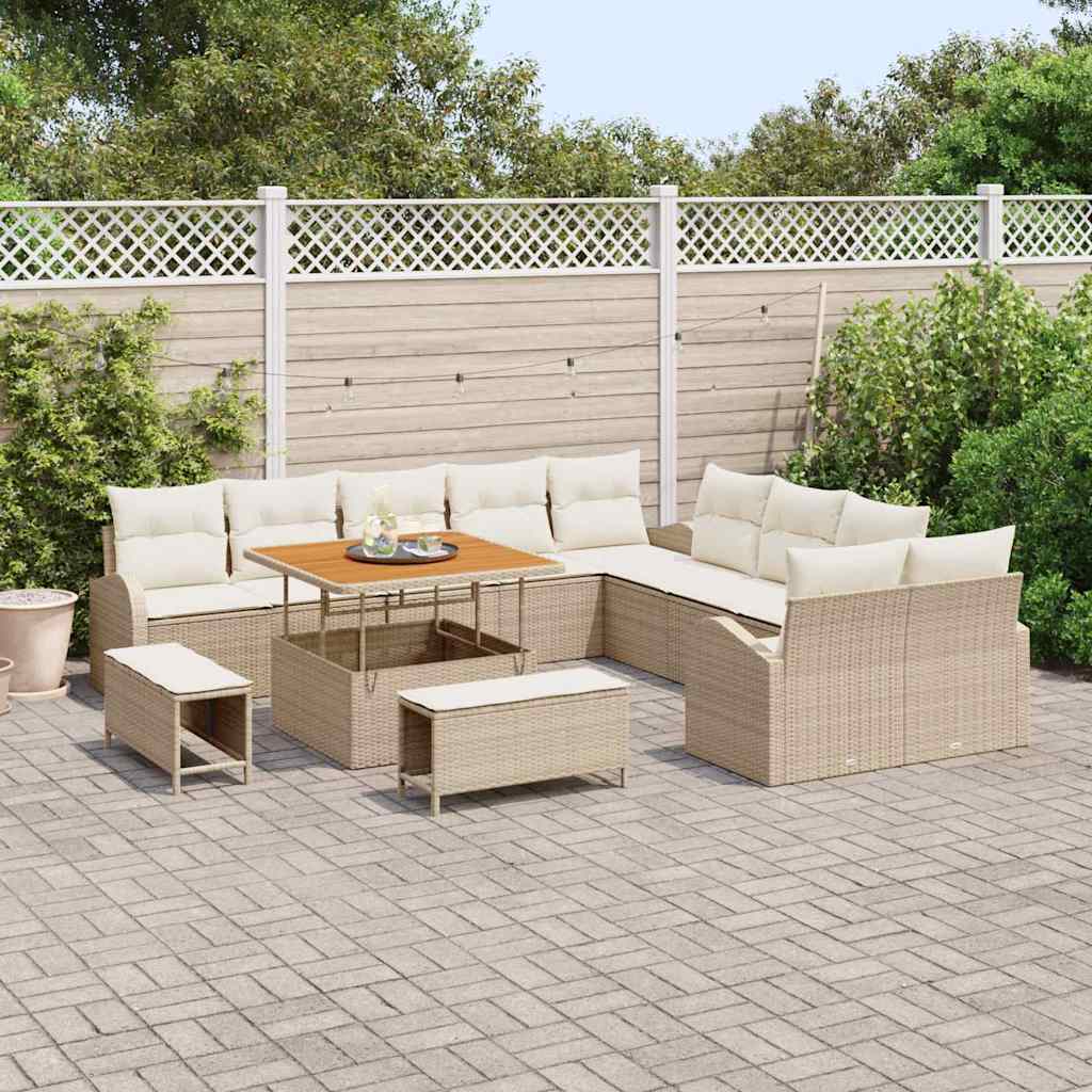 vidaXL Salon de jardin avec coussins et espace de rangement 13 pcs Beige et Crème