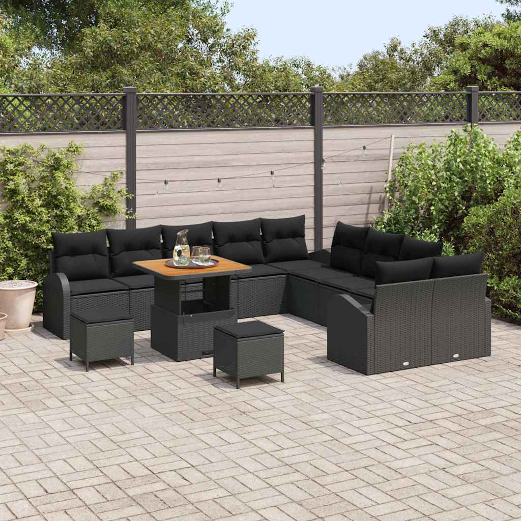 Garten-Sofa-Set mit Kissen mit Speicher 13 pcs Schwarz
